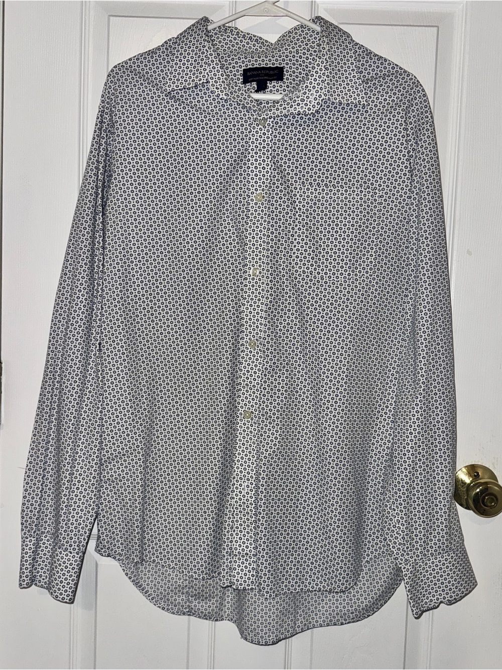 Banana Republic White Button-Down Shirt with Black Geometric Print